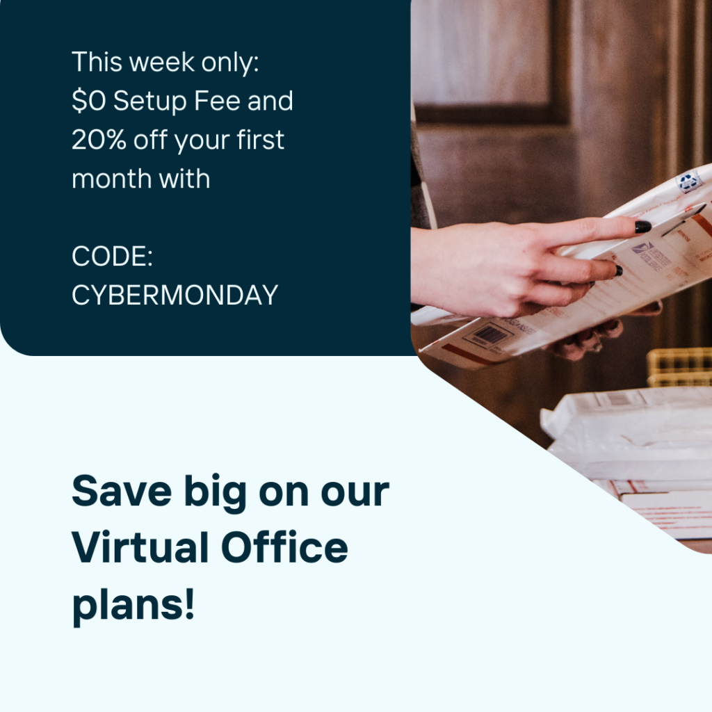 Cyber Monday special to waive setup fee and take 20% off the first month for all virtual office address memberships at Haven Collective running from 11/27/23-12/3/23